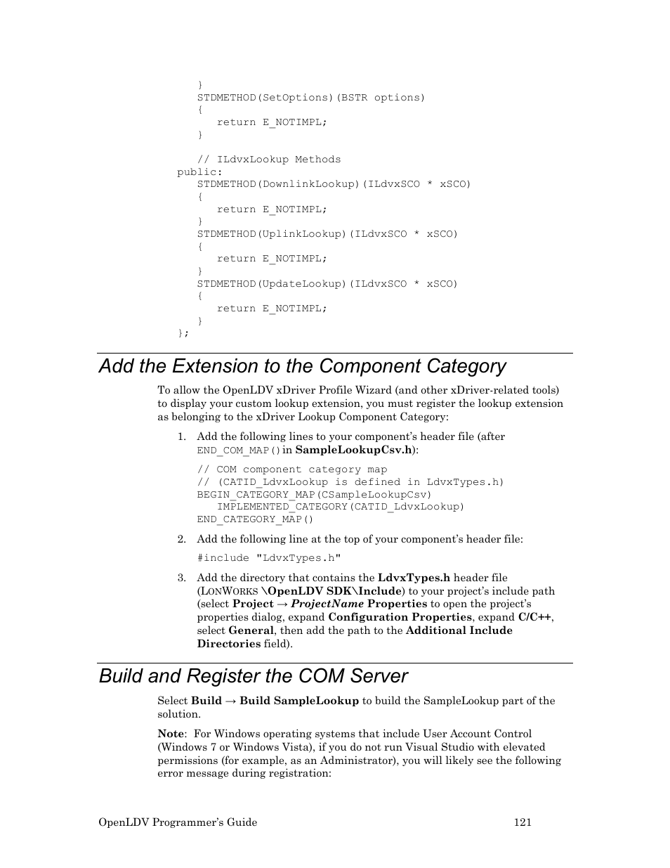 Add the extension to the component category, Build and register the com server | Echelon OpenLDV User Manual | Page 129 / 194