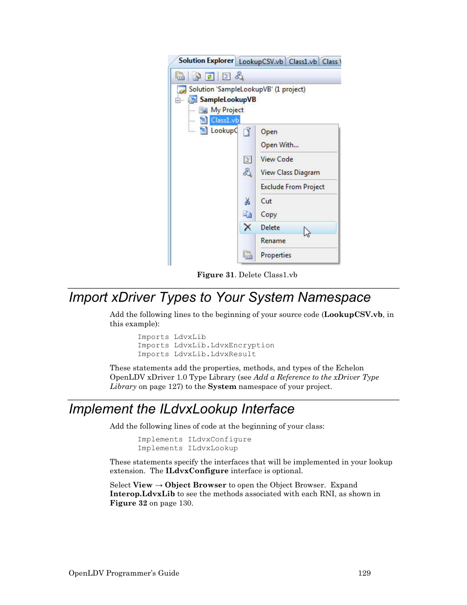 Import xdriver types to your system namespace, Implement the ildvxlookup interface | Echelon OpenLDV User Manual | Page 137 / 194