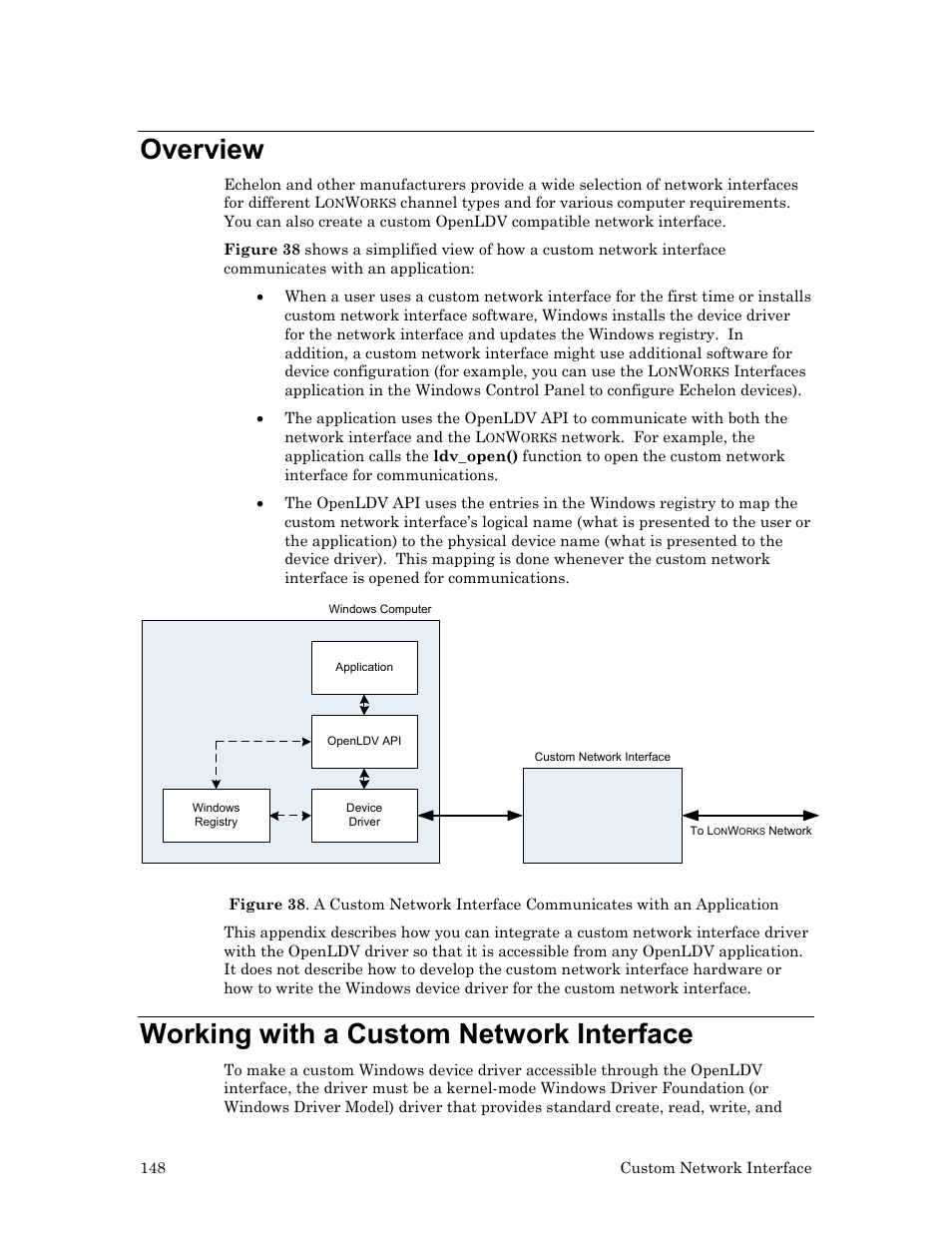 Overview, Working with a custom network interface, Ee working with a custom network interface | Echelon OpenLDV User Manual | Page 156 / 194