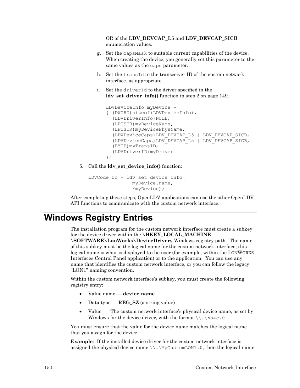 Windows registry entries | Echelon OpenLDV User Manual | Page 158 / 194