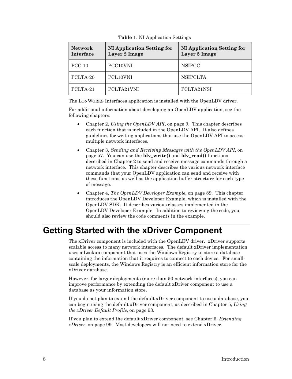 Getting started with the xdriver component, Table 1 | Echelon OpenLDV User Manual | Page 16 / 194