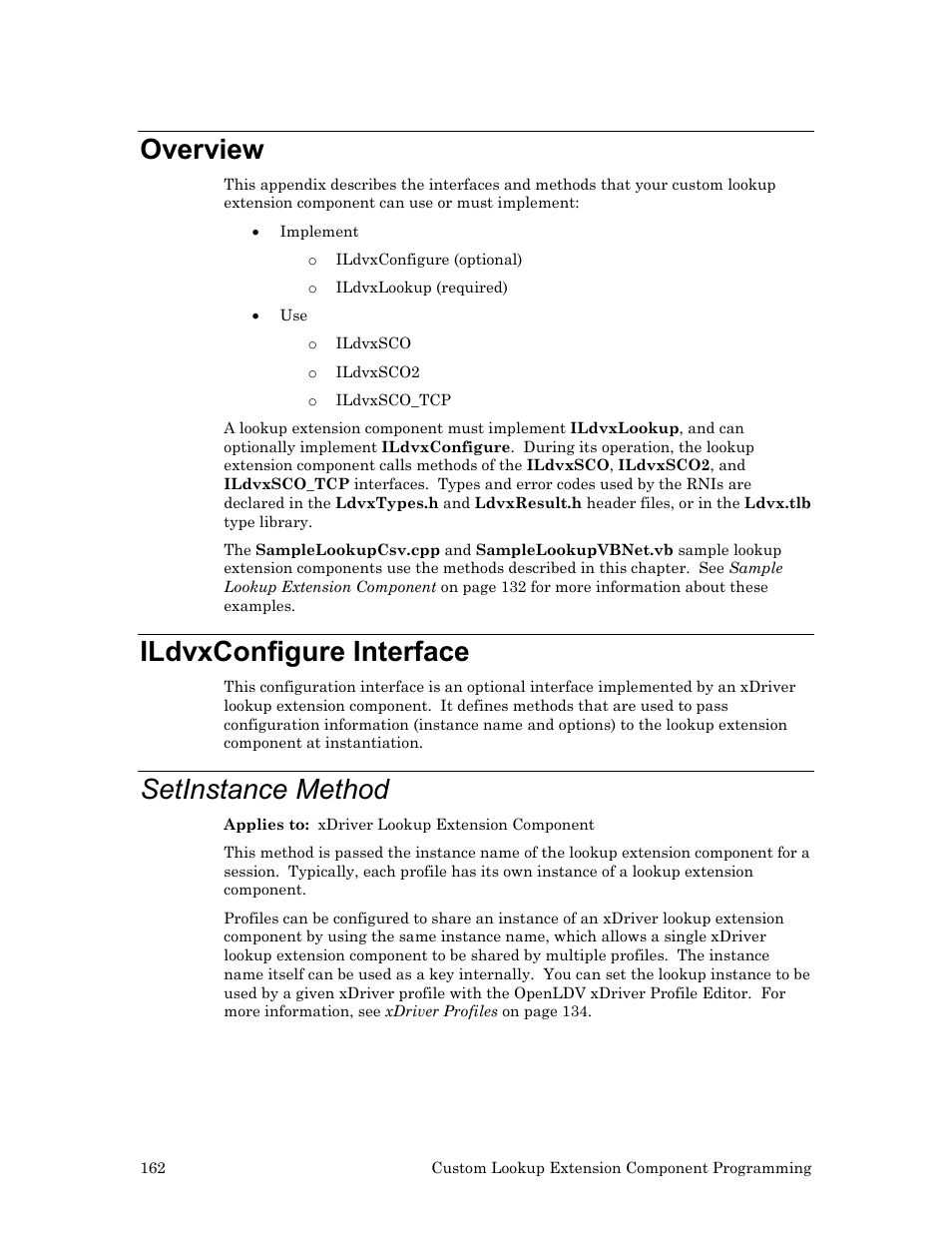 Overview, Ildvxconfigure interface, Setinstance method | Echelon OpenLDV User Manual | Page 170 / 194