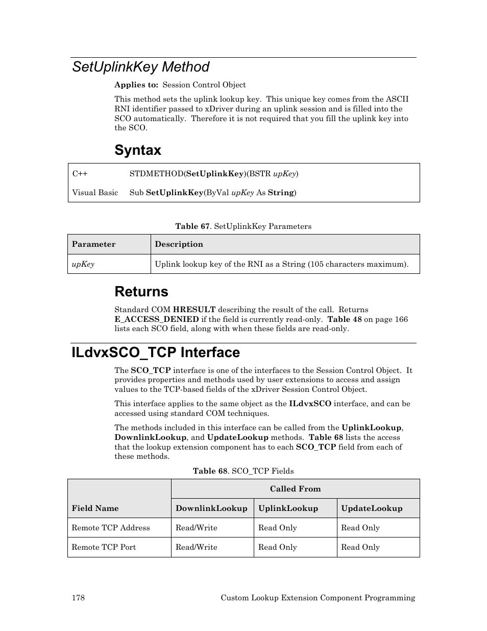 Setuplinkkey method, Ildvxsco_tcp interface, Ildvxsco_tcp | Syntax, Returns | Echelon OpenLDV User Manual | Page 186 / 194