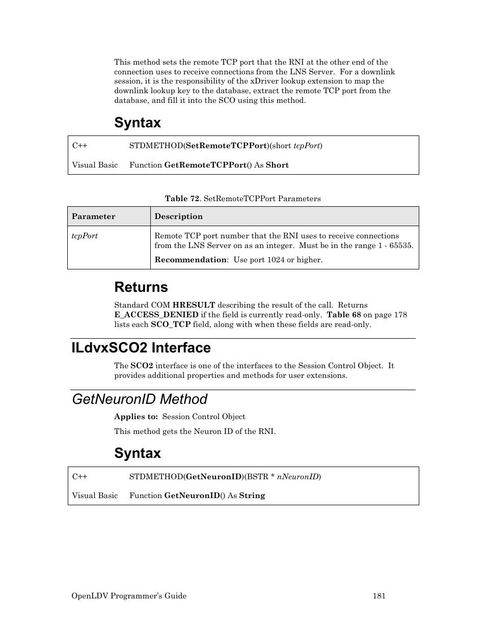 Ildvxsco2 interface, Getneuronid method, Syntax | Returns | Echelon OpenLDV User Manual | Page 189 / 194