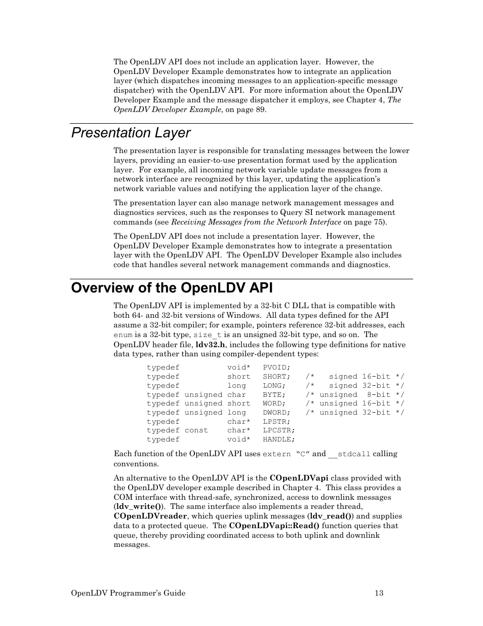 Presentation layer, Overview of the openldv api | Echelon OpenLDV User Manual | Page 21 / 194