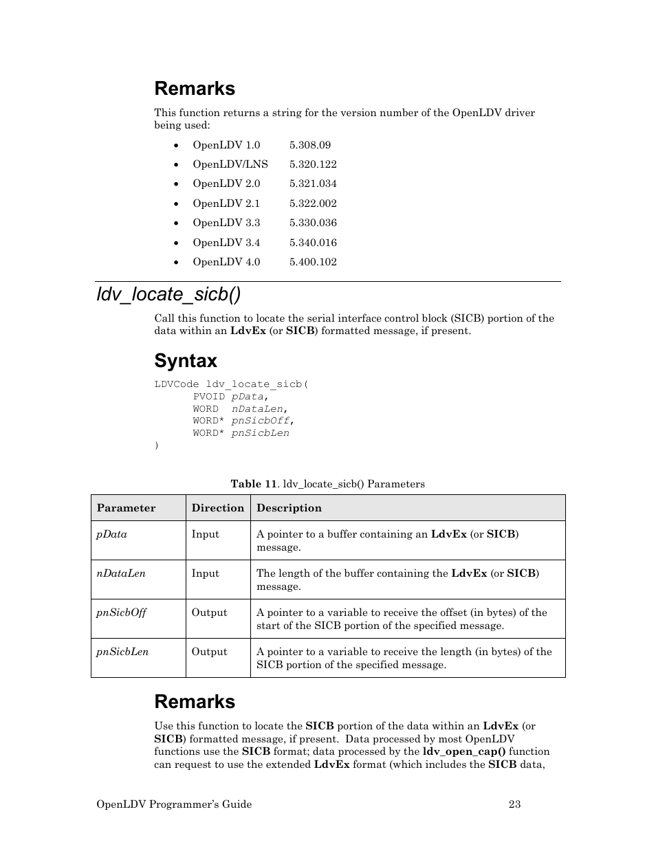 Ldv_locate_sicb(), Remarks, Syntax | Echelon OpenLDV User Manual | Page 31 / 194