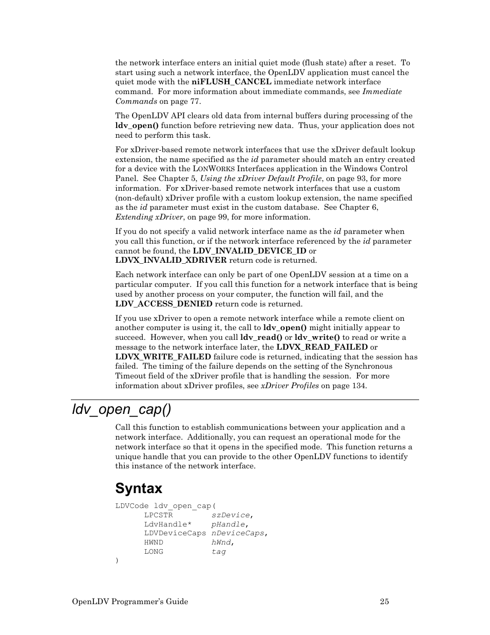 Ldv_open_cap(), Syntax | Echelon OpenLDV User Manual | Page 33 / 194