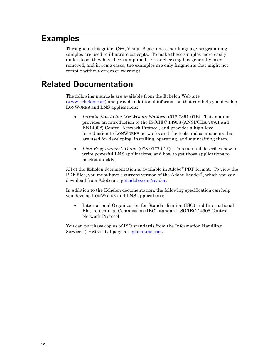 Examples, Related documentation | Echelon OpenLDV User Manual | Page 4 / 194