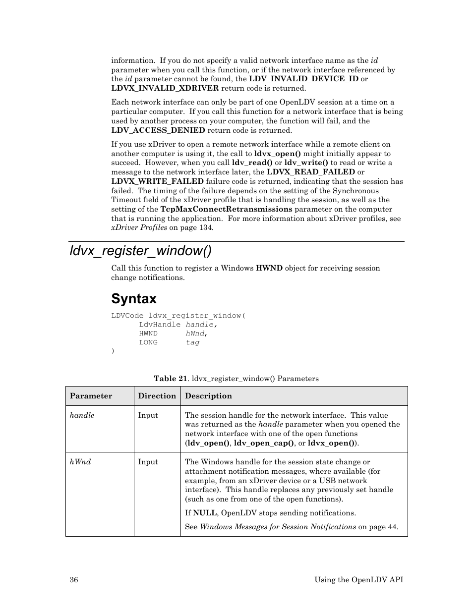 Ldvx_register_window(), Syntax | Echelon OpenLDV User Manual | Page 44 / 194