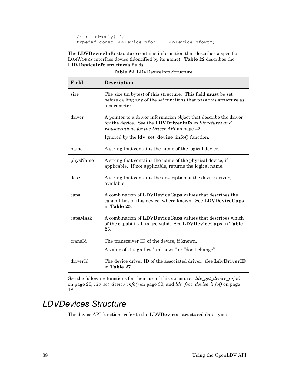 Ldvdevices structure | Echelon OpenLDV User Manual | Page 46 / 194