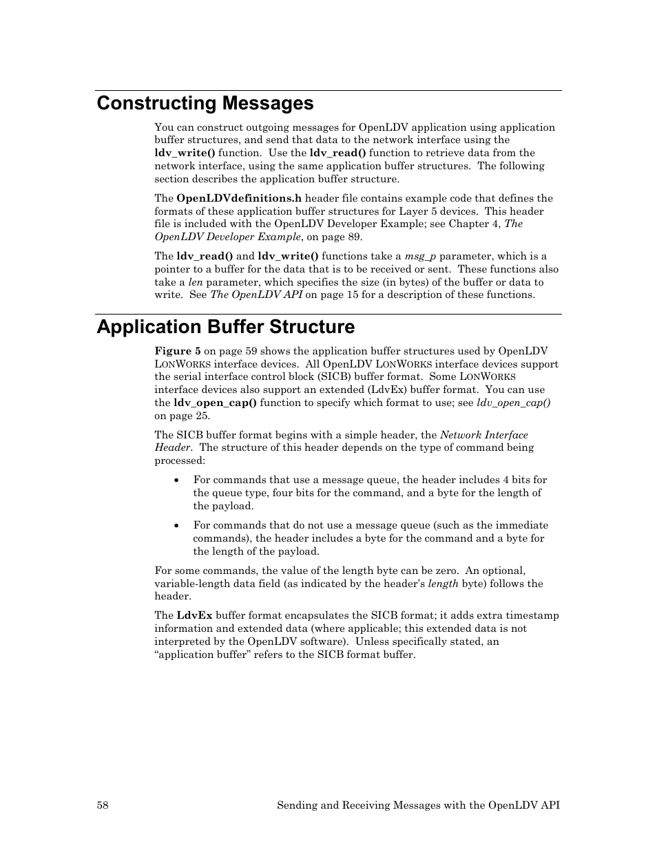 Constructing messages, Application buffer structure | Echelon OpenLDV User Manual | Page 66 / 194