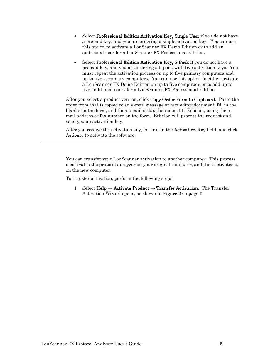 Transferring a lonscanner activation | Echelon LonScanner FX Protocol Analyzer User Manual | Page 11 / 75