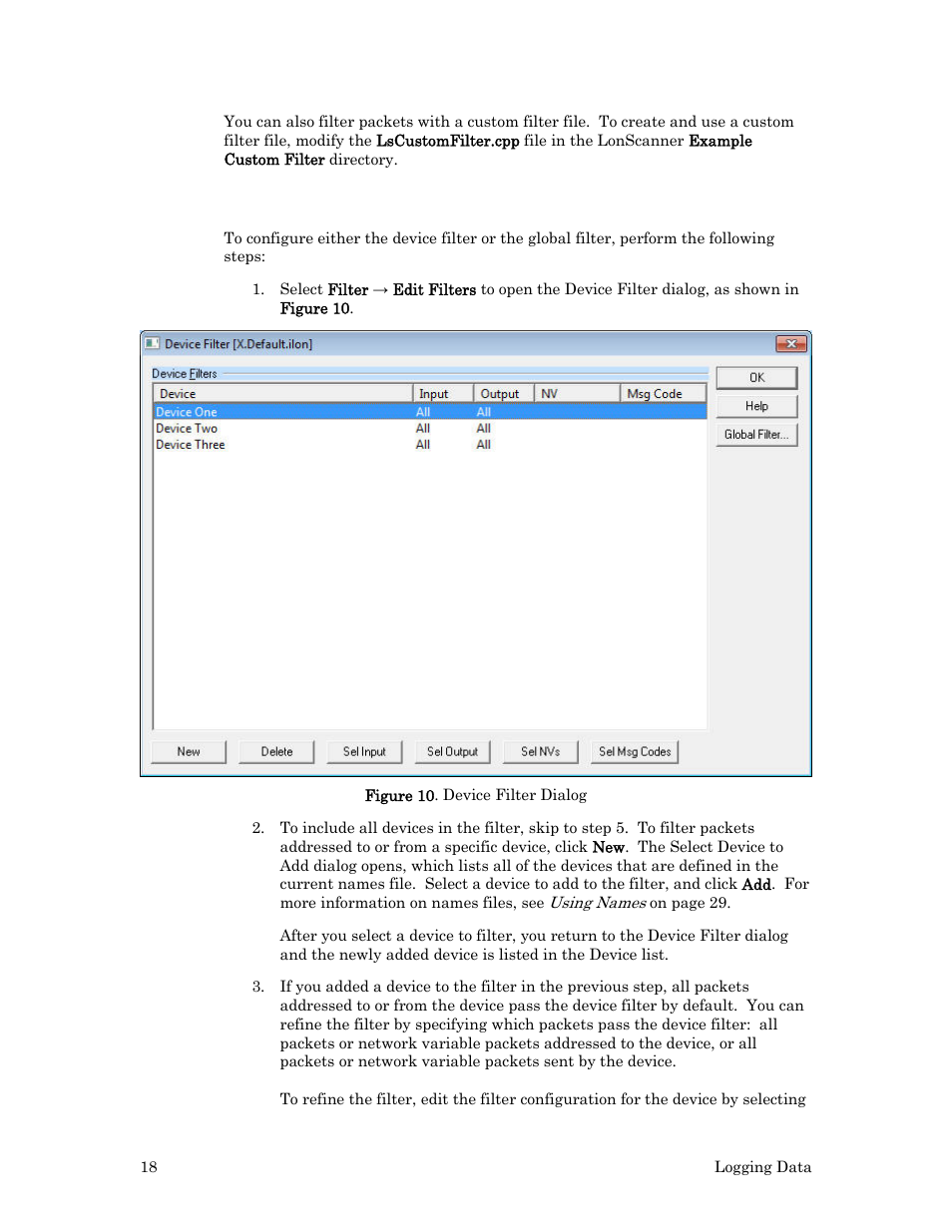 Configuring the global and device filters | Echelon LonScanner FX Protocol Analyzer User Manual | Page 24 / 75