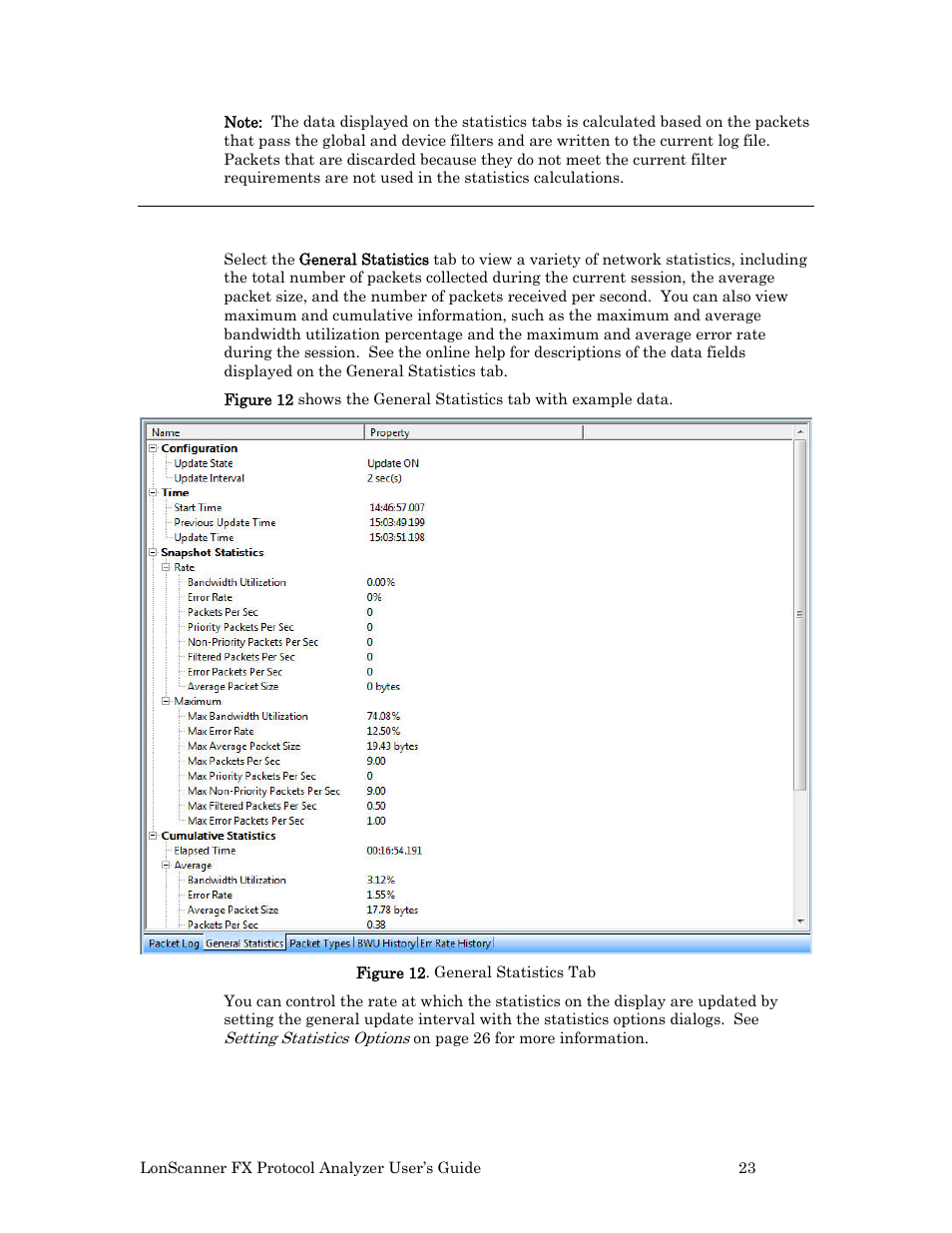 Viewing general statistics | Echelon LonScanner FX Protocol Analyzer User Manual | Page 29 / 75