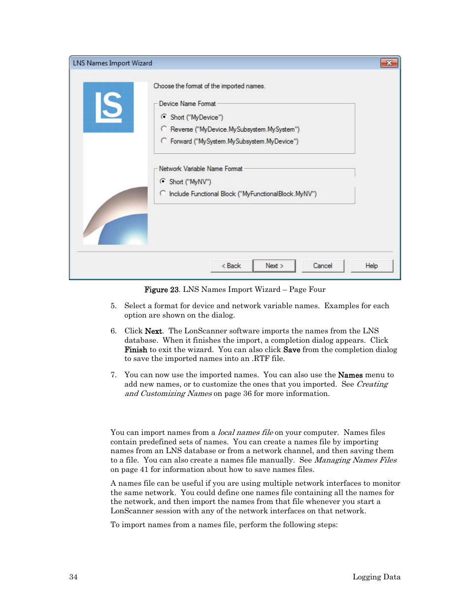 Importing names from a local names file | Echelon LonScanner FX Protocol Analyzer User Manual | Page 40 / 75