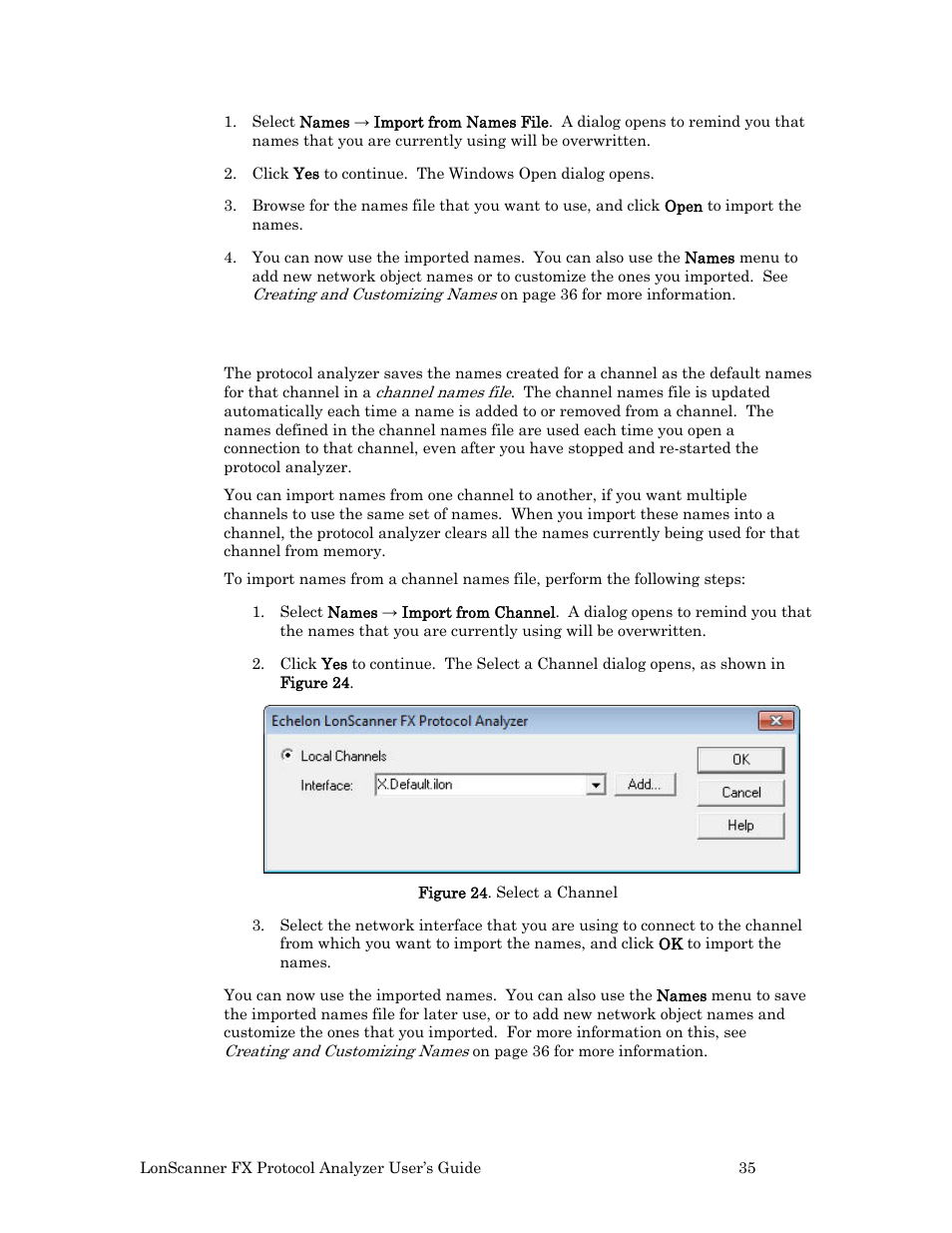 Importing names from a channel | Echelon LonScanner FX Protocol Analyzer User Manual | Page 41 / 75