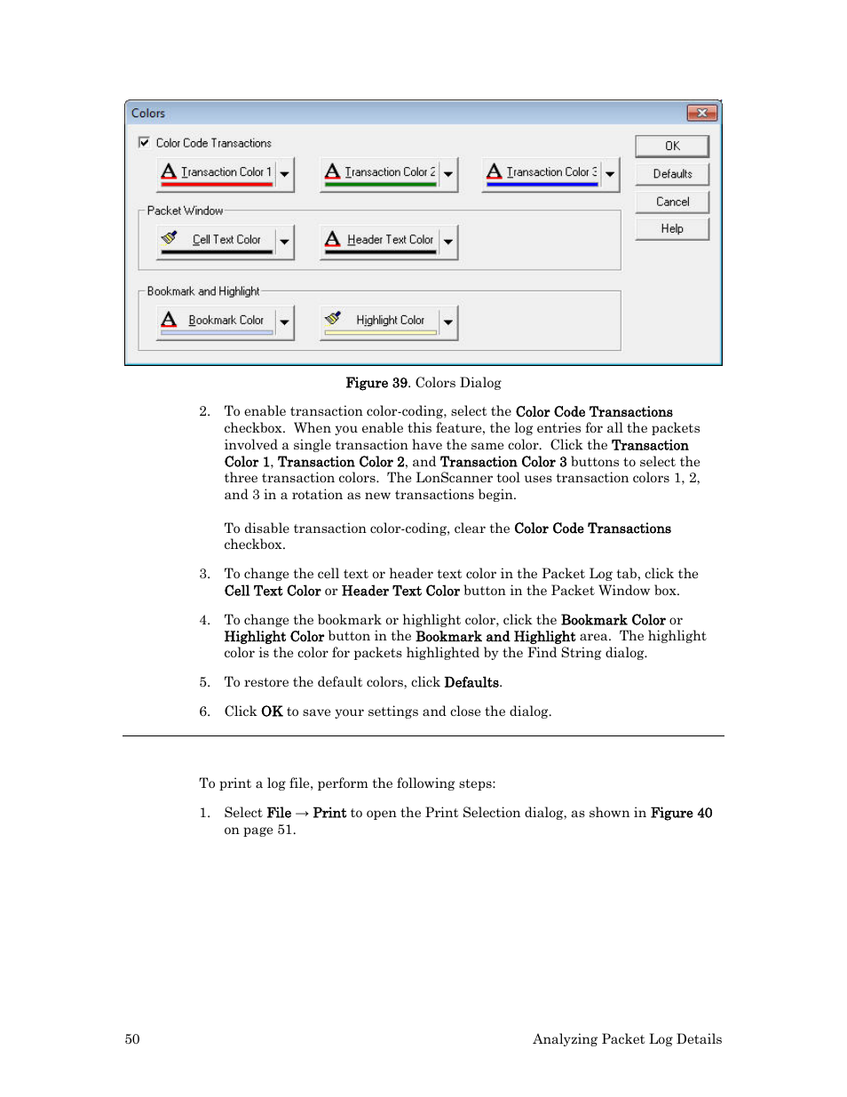 Printing log files | Echelon LonScanner FX Protocol Analyzer User Manual | Page 56 / 75