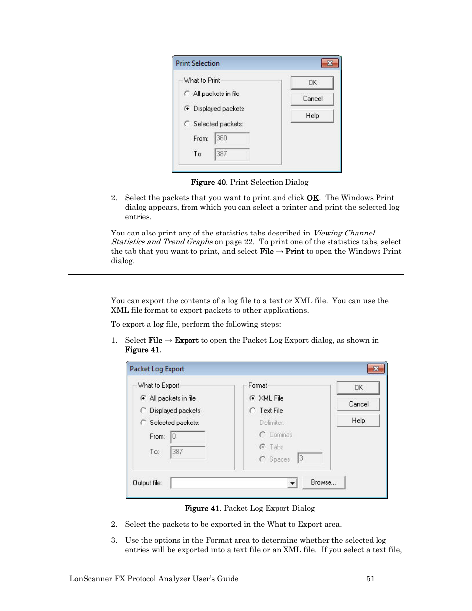 Exporting log files | Echelon LonScanner FX Protocol Analyzer User Manual | Page 57 / 75
