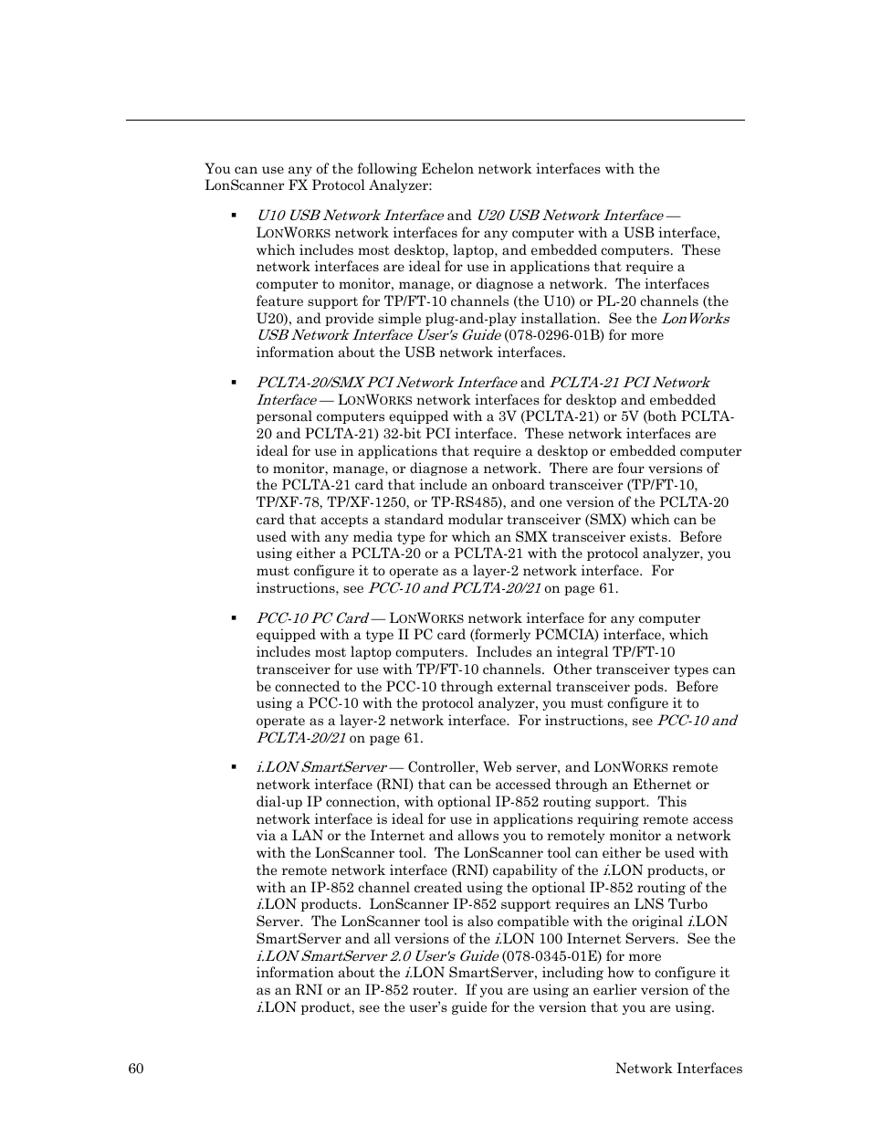 Network interfaces overview | Echelon LonScanner FX Protocol Analyzer User Manual | Page 66 / 75