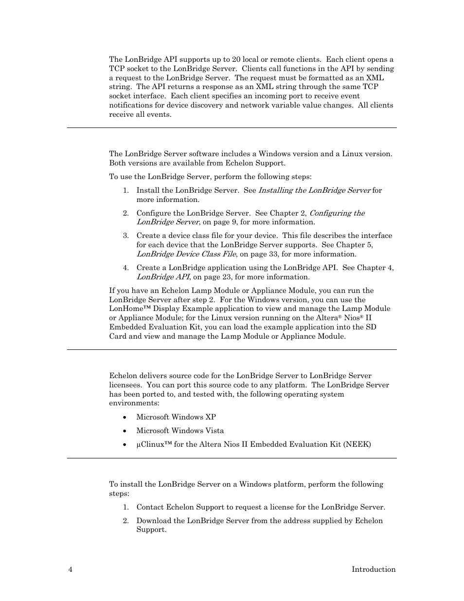 Getting started, Installing the lonbridge server, Installation for windows | Echelon LonBridg Server User Manual | Page 10 / 67