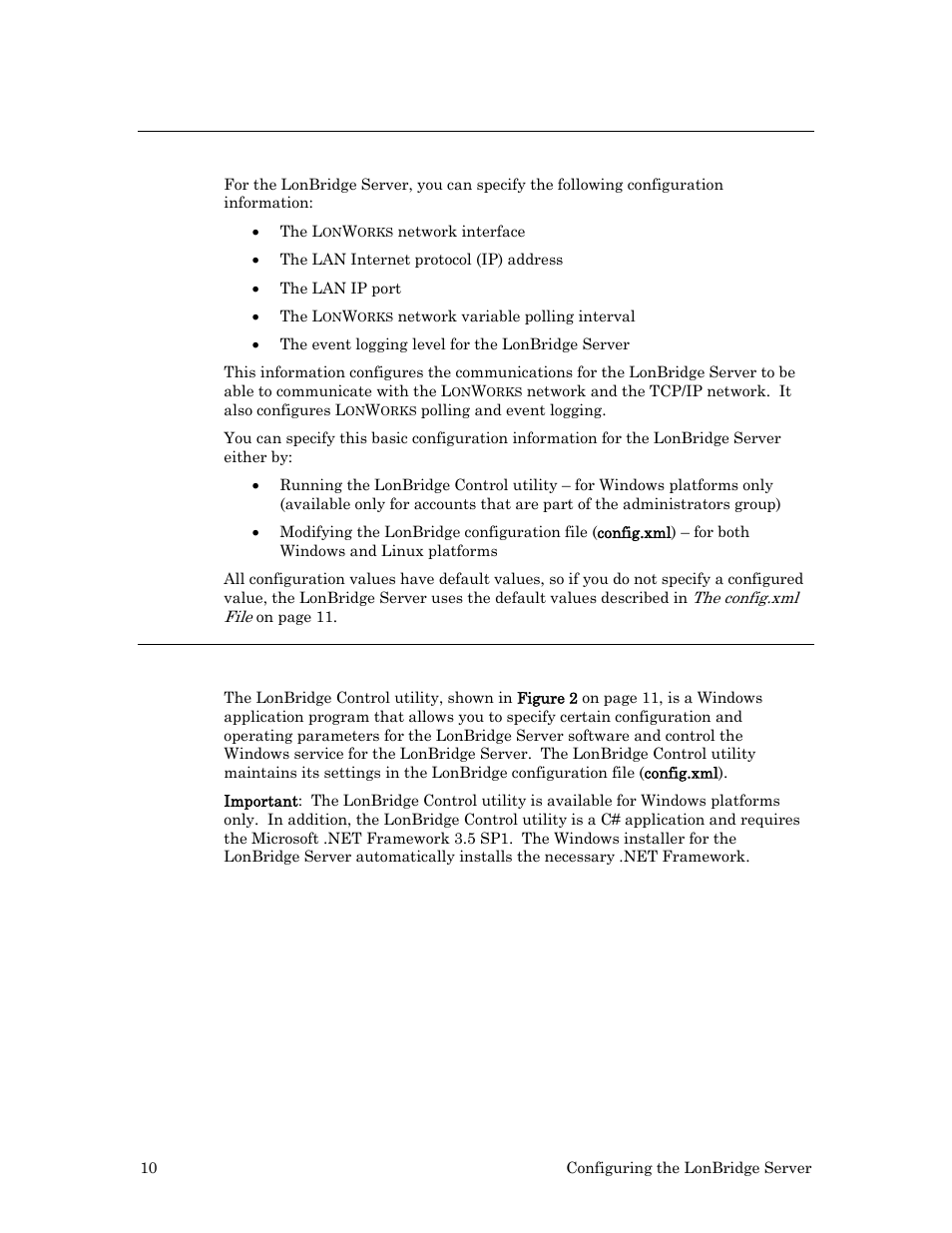 Configuring the lonbridge server, The lonbridge control utility, Lonbridge control utility | 10 for mor | Echelon LonBridg Server User Manual | Page 16 / 67