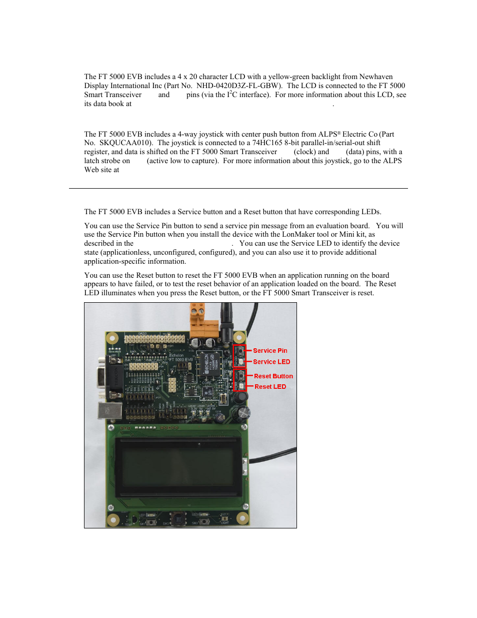 Joystick, Service pin and reset buttons and leds | Echelon FT 5000 EVB User Manual | Page 16 / 36