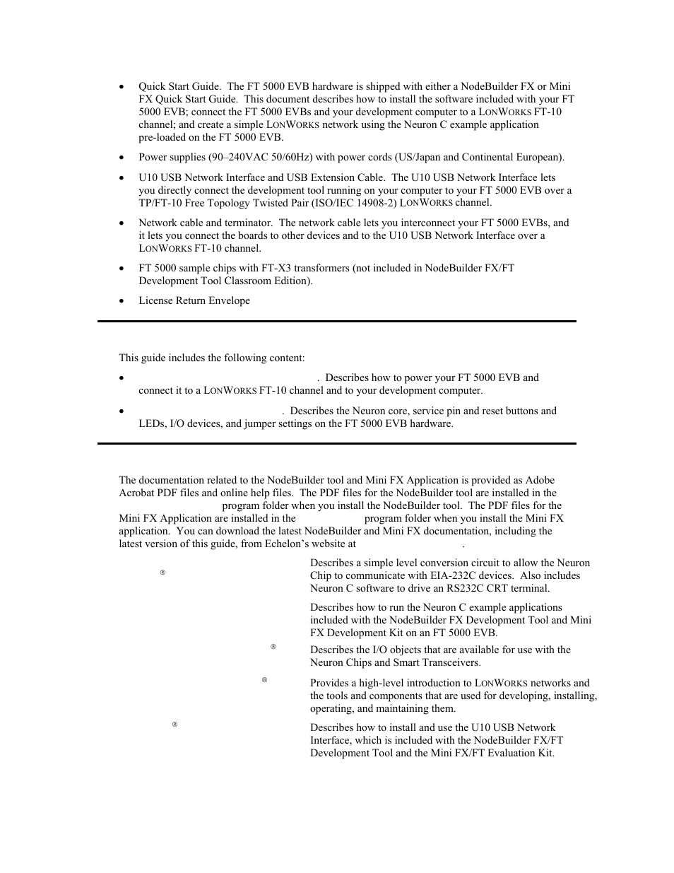 Content, Related manuals | Echelon FT 5000 EVB User Manual | Page 6 / 36