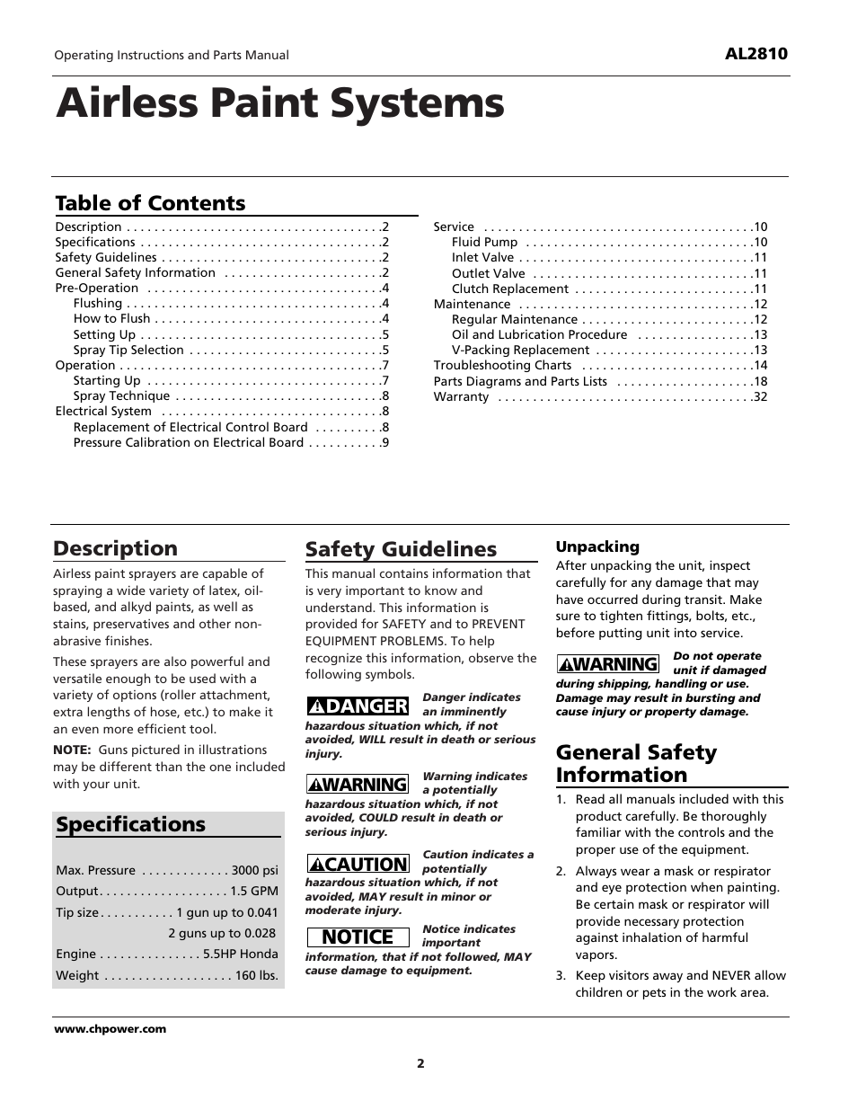 Campbell Hausfeld QUADRAFLOW AL2810 User Manual | Page 2 / 32