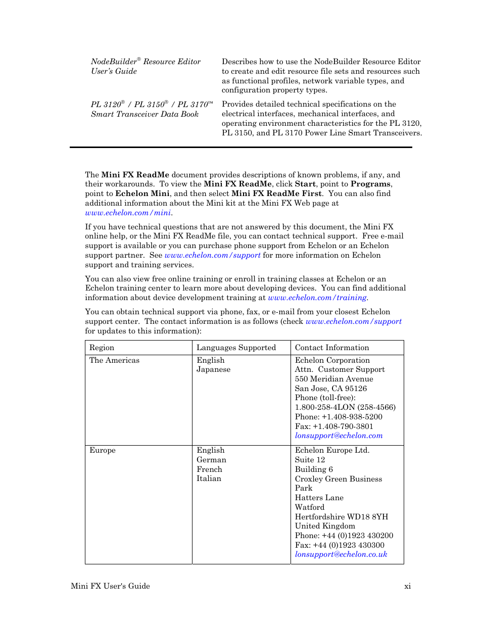 For more information and technical support | Echelon Mini FX User Manual | Page 12 / 139