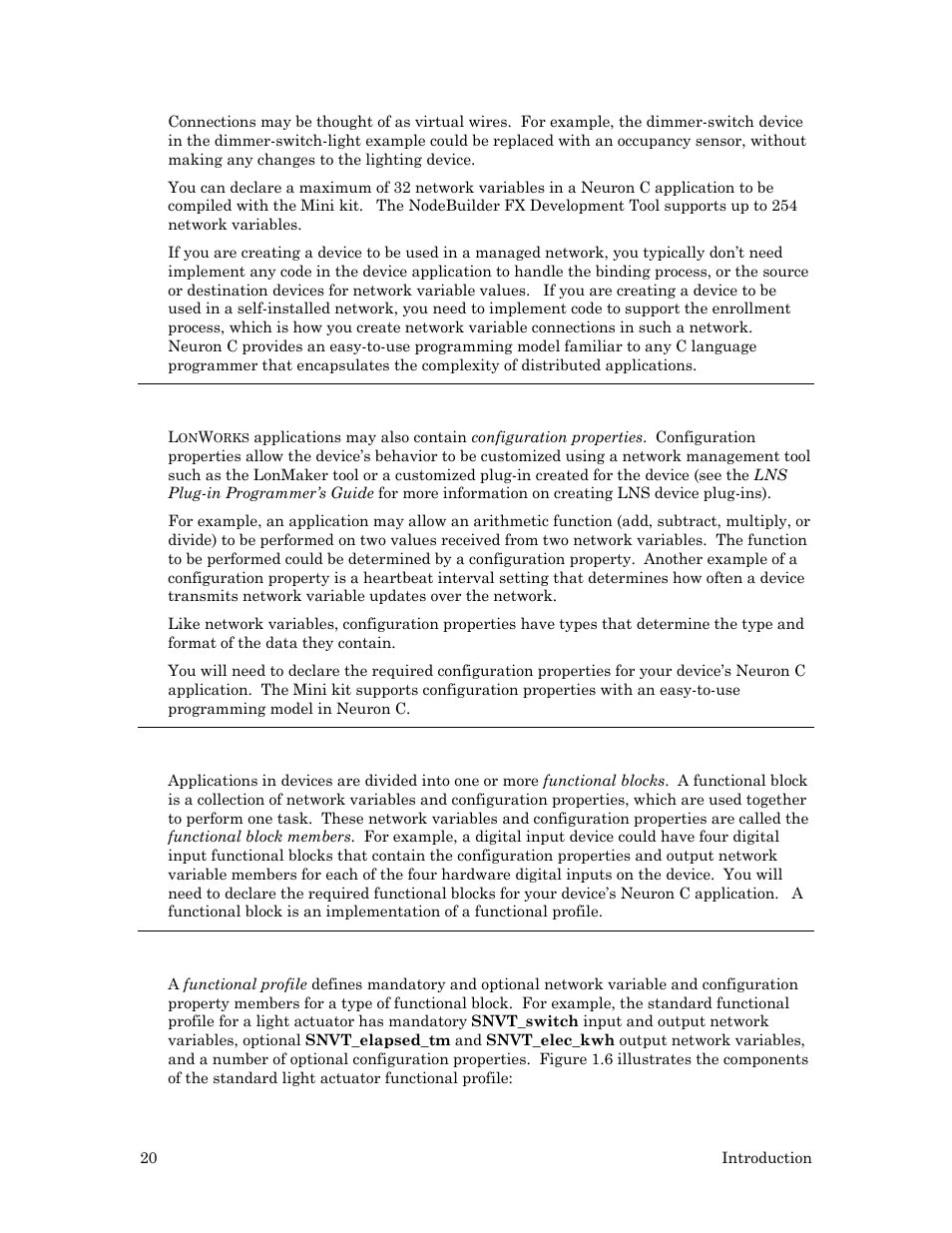 Configuration properties, Functional blocks, Functional profiles | Echelon Mini FX User Manual | Page 33 / 139