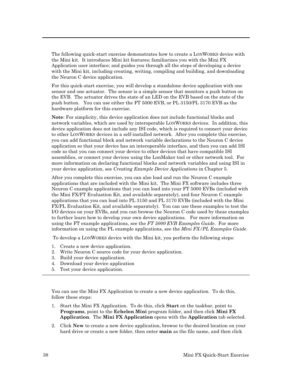 Mini fx quick start exercise, Step 1: creating the device application, Mini fx quick-start exercise | Echelon Mini FX User Manual | Page 51 / 139