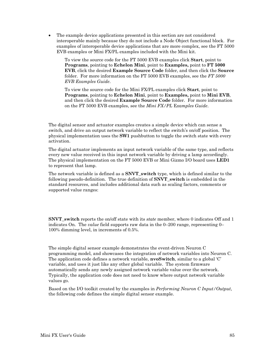 Digital sensor and actuator examples, Simple digital sensor | Echelon Mini FX User Manual | Page 98 / 139
