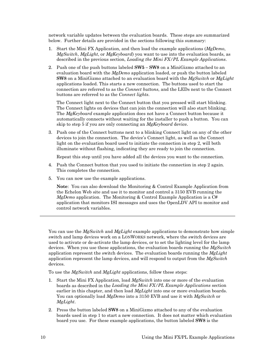 Mgswitch and mglight example applications | Echelon Mini FX/PL Examples User Manual | Page 18 / 23