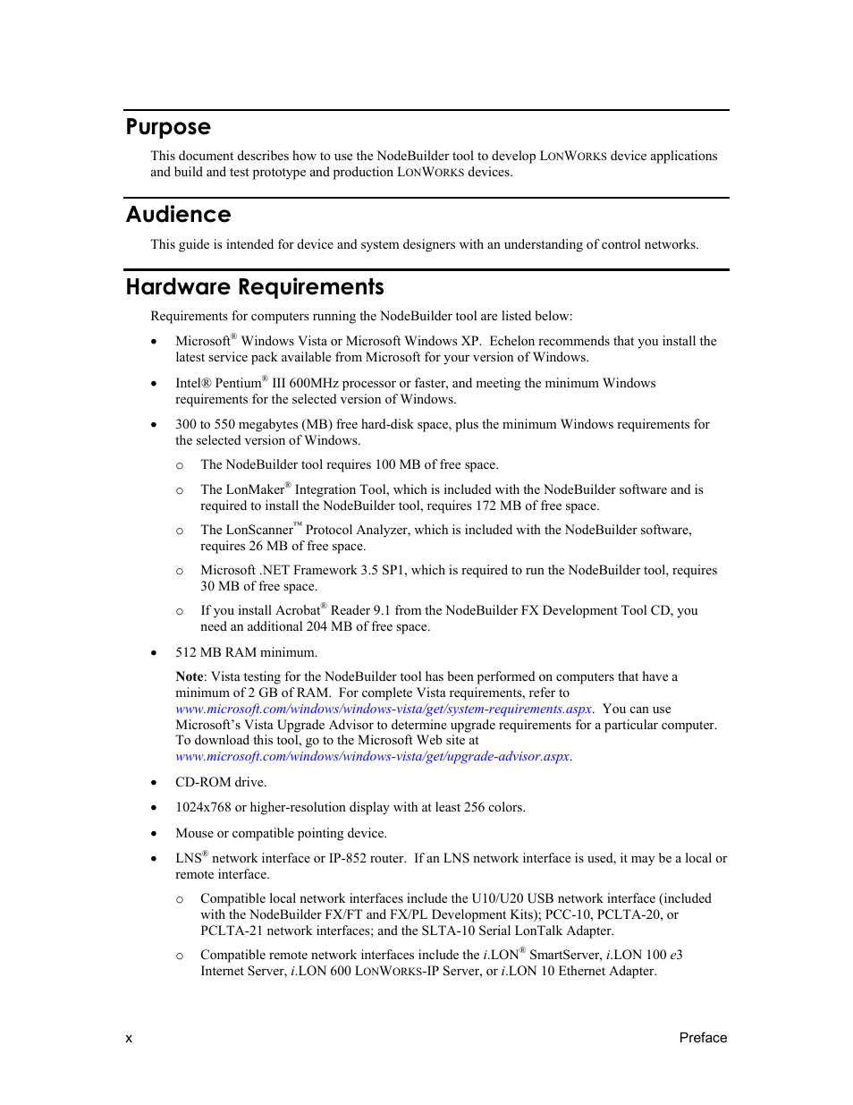 Purpose, Audience, Hardware requirements | Echelon NodeBuilder FX User Manual | Page 10 / 300
