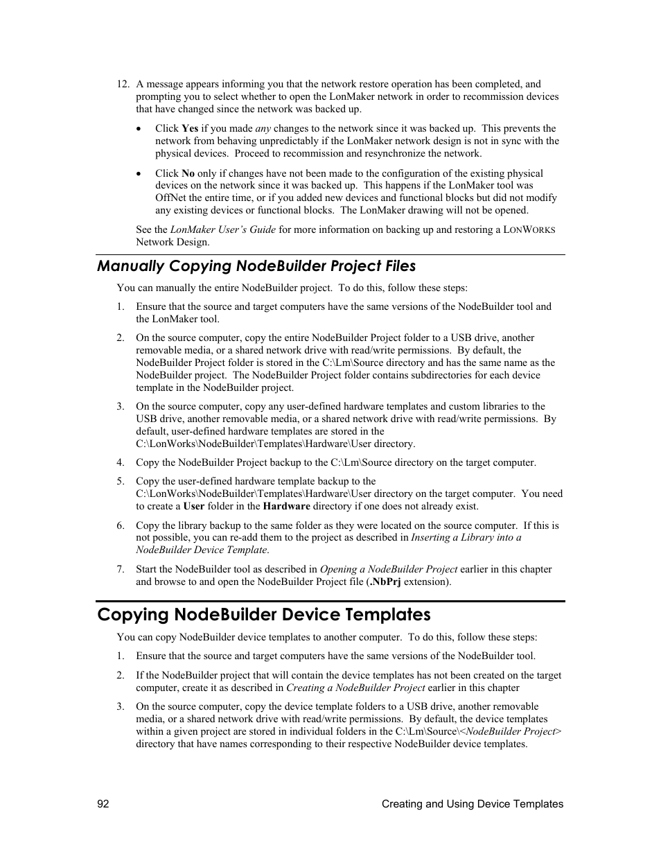 Manually copying nodebuilder project files, Copying nodebuilder device templates | Echelon NodeBuilder FX User Manual | Page 106 / 300