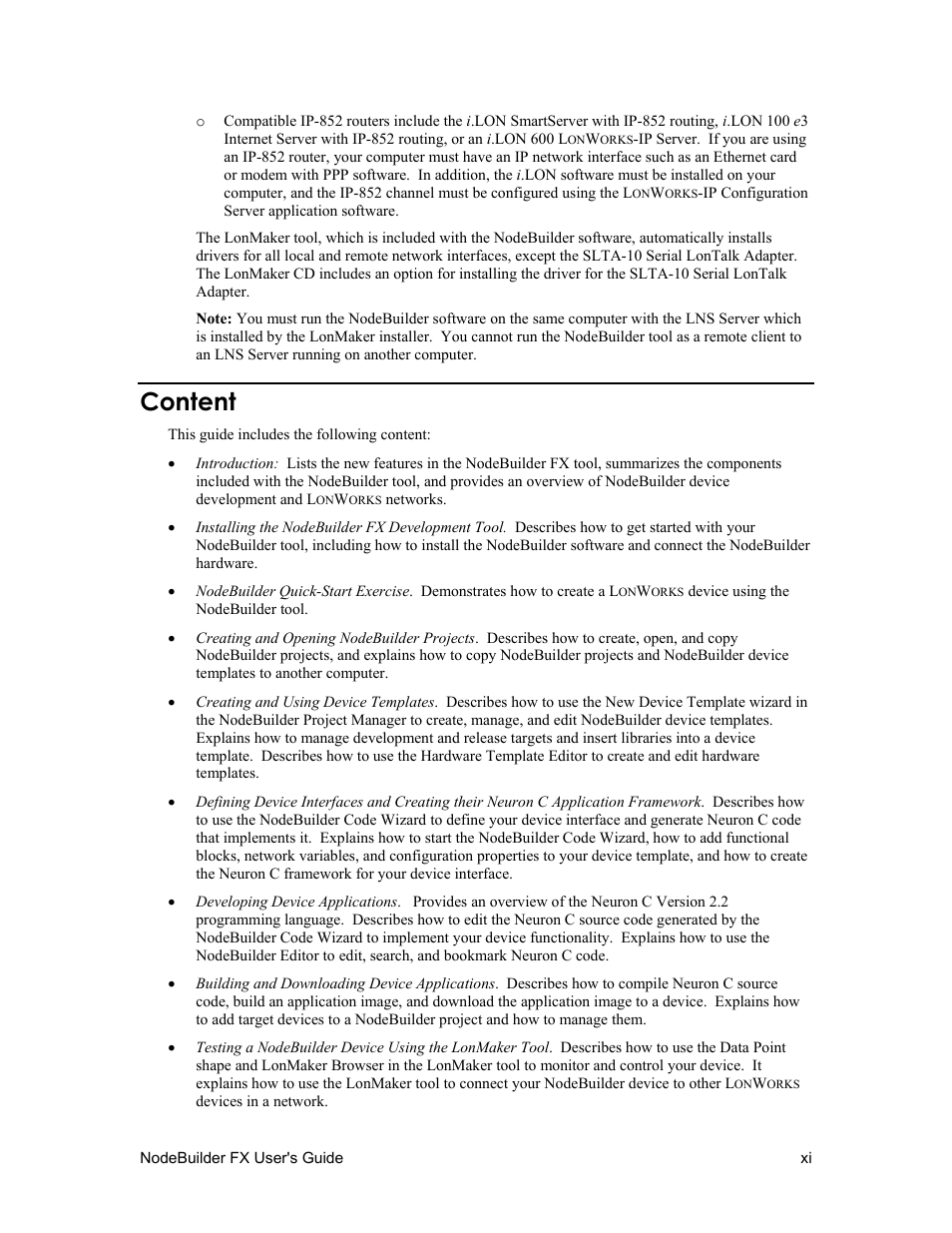 Content | Echelon NodeBuilder FX User Manual | Page 11 / 300