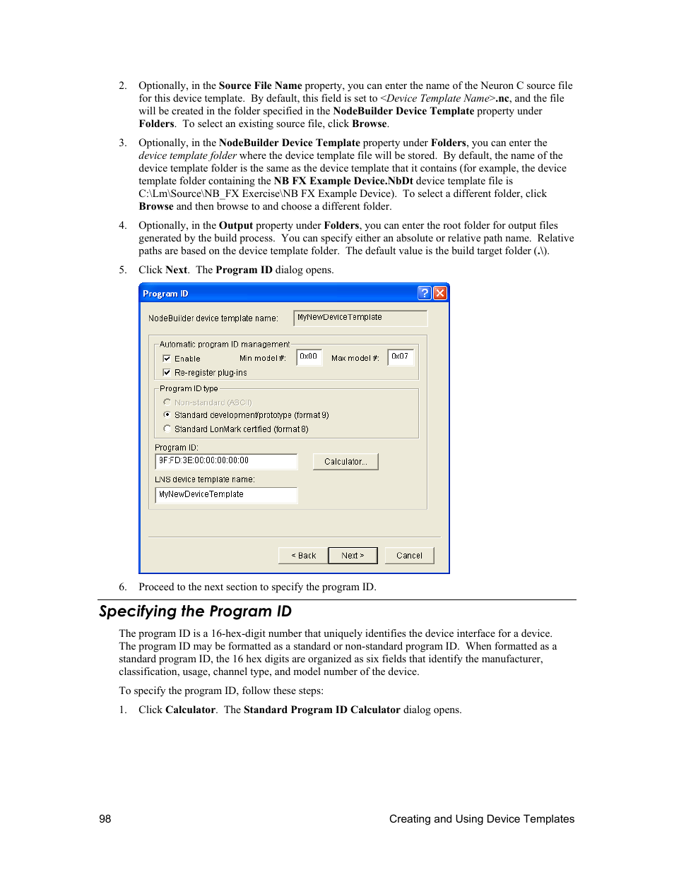 Specifying the program id | Echelon NodeBuilder FX User Manual | Page 112 / 300