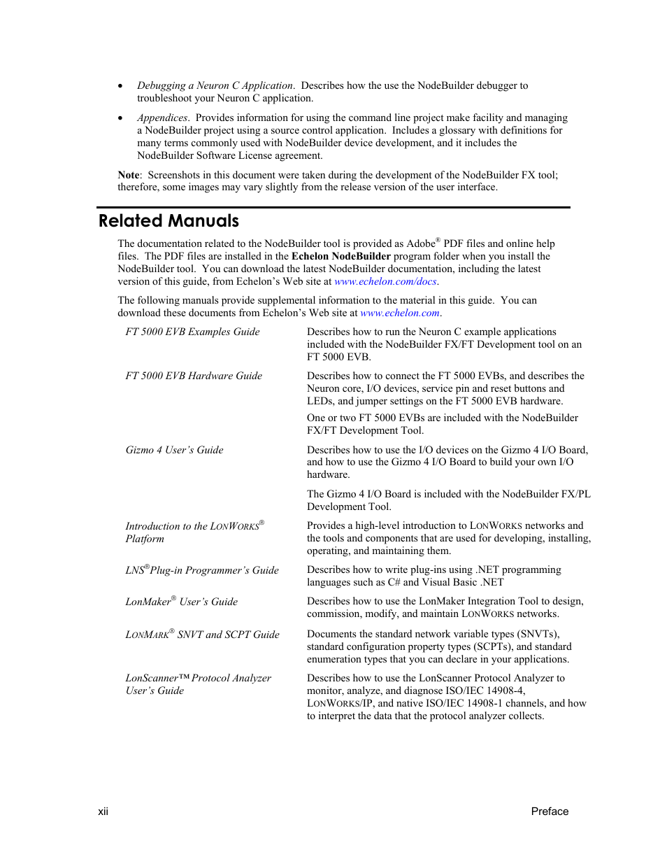 Related manuals | Echelon NodeBuilder FX User Manual | Page 12 / 300