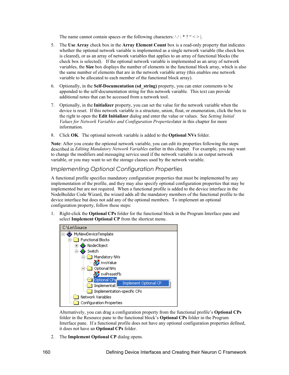 Implementing optional configuration properties | Echelon NodeBuilder FX User Manual | Page 174 / 300