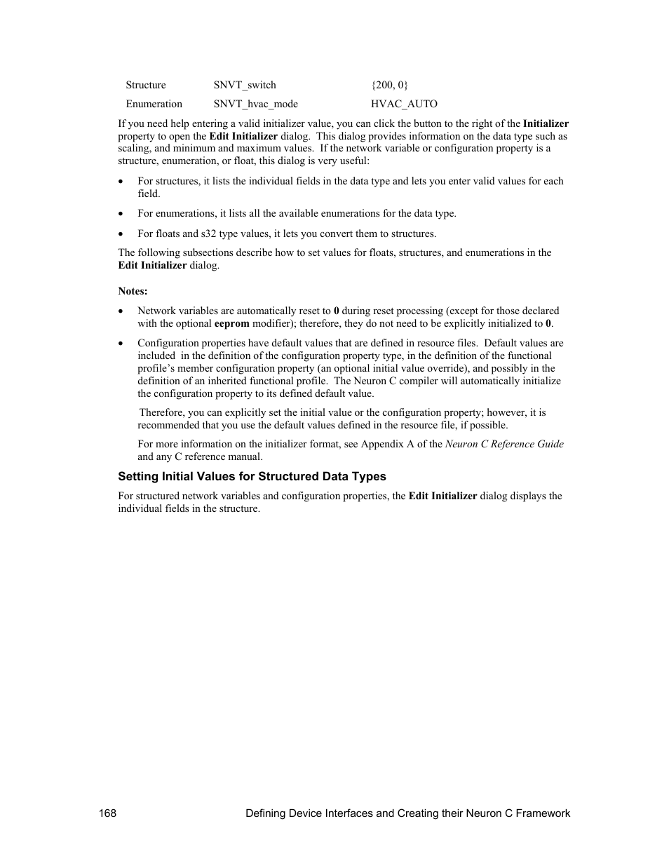 Setting initial values for structured data types | Echelon NodeBuilder FX User Manual | Page 182 / 300