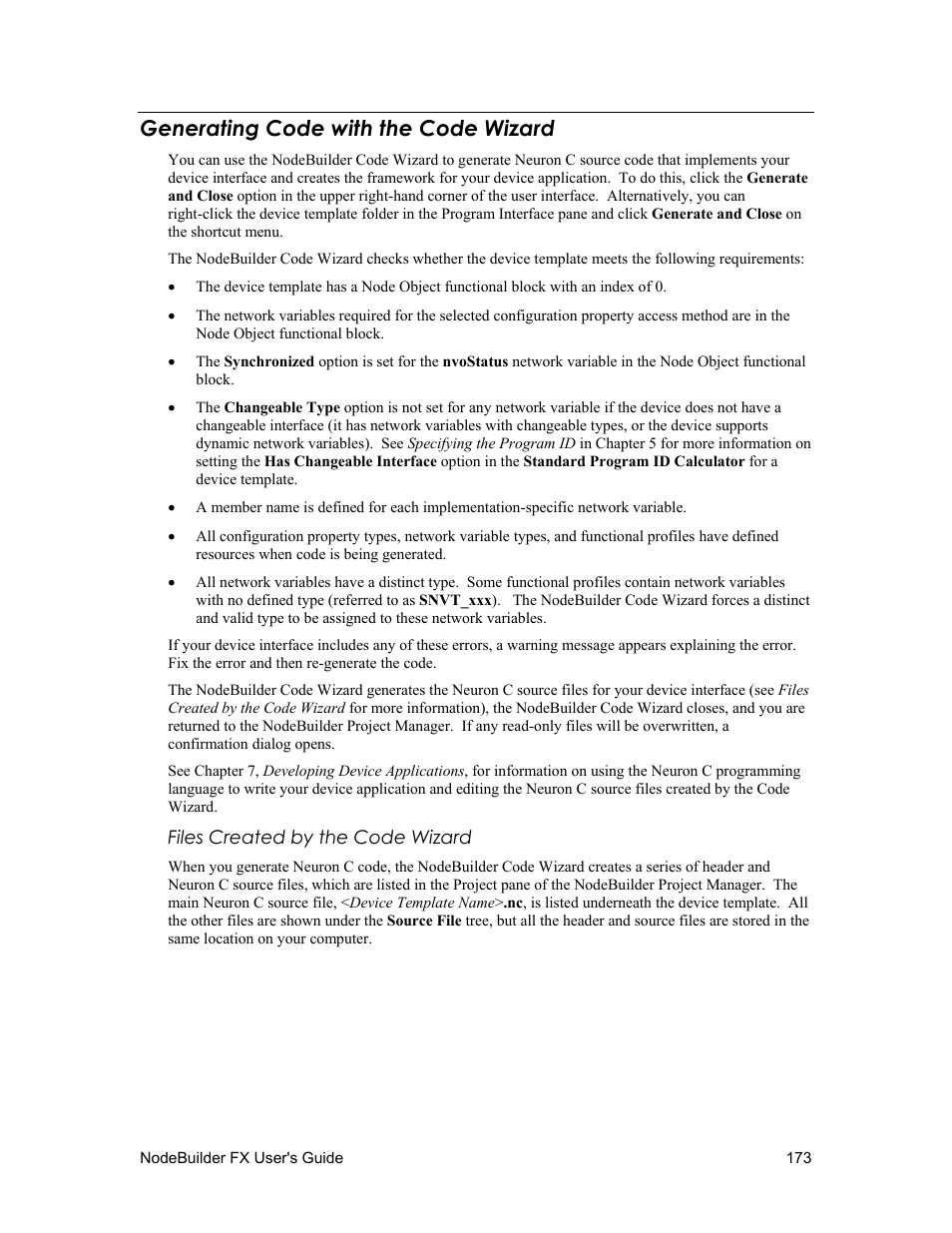 Generating code with the code wizard, Files created by the code wizard | Echelon NodeBuilder FX User Manual | Page 187 / 300