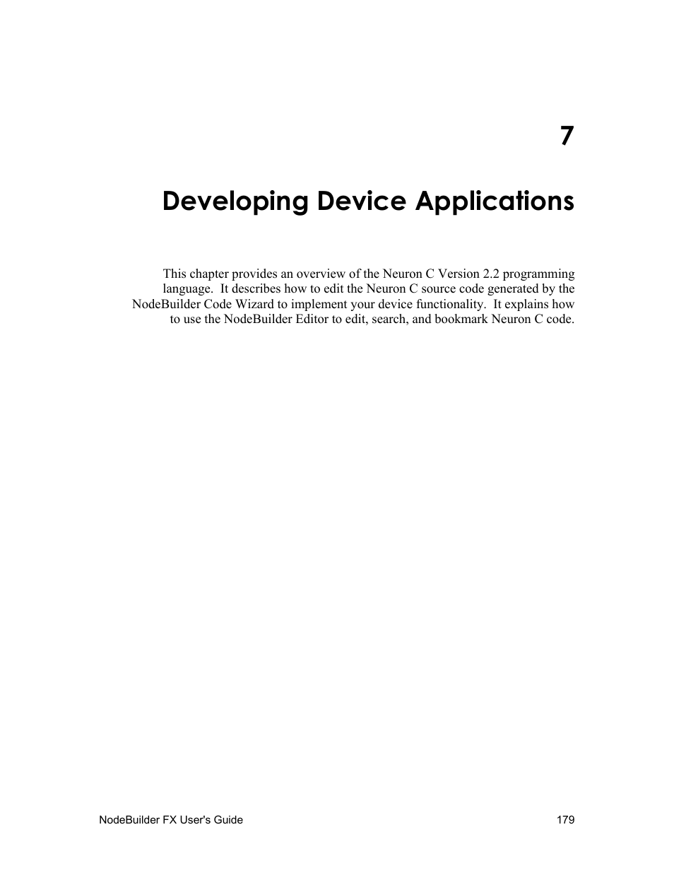 7 developing device applications, Developing device applications . p, 7, developing device applications | 7developing device applications | Echelon NodeBuilder FX User Manual | Page 193 / 300