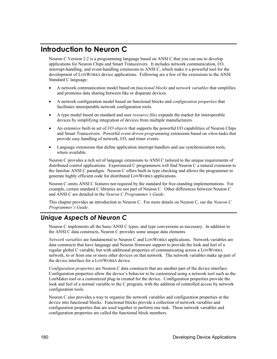 Introduction to neuron c, Unique aspects of neuron c | Echelon NodeBuilder FX User Manual | Page 194 / 300