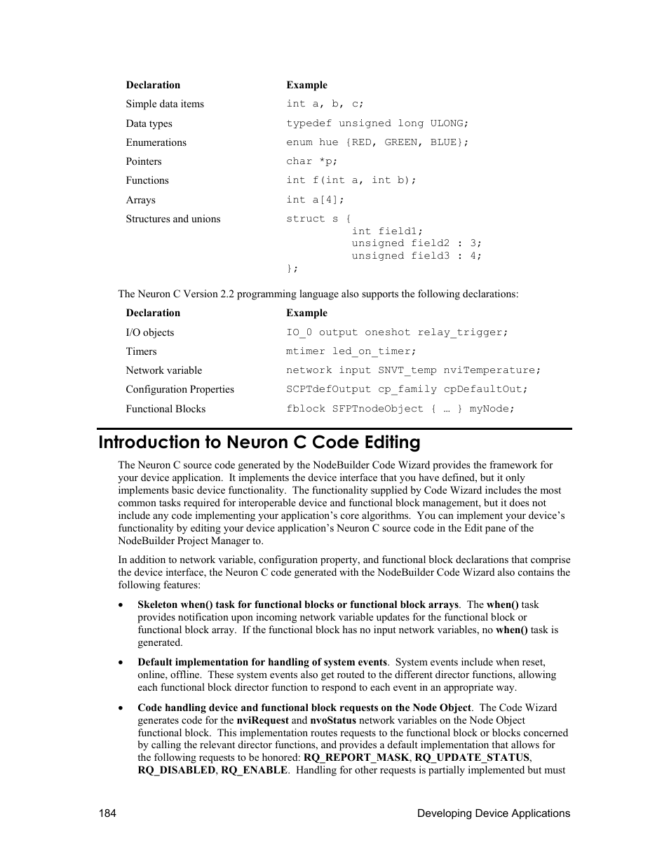 Introduction to neuron c code editing | Echelon NodeBuilder FX User Manual | Page 198 / 300