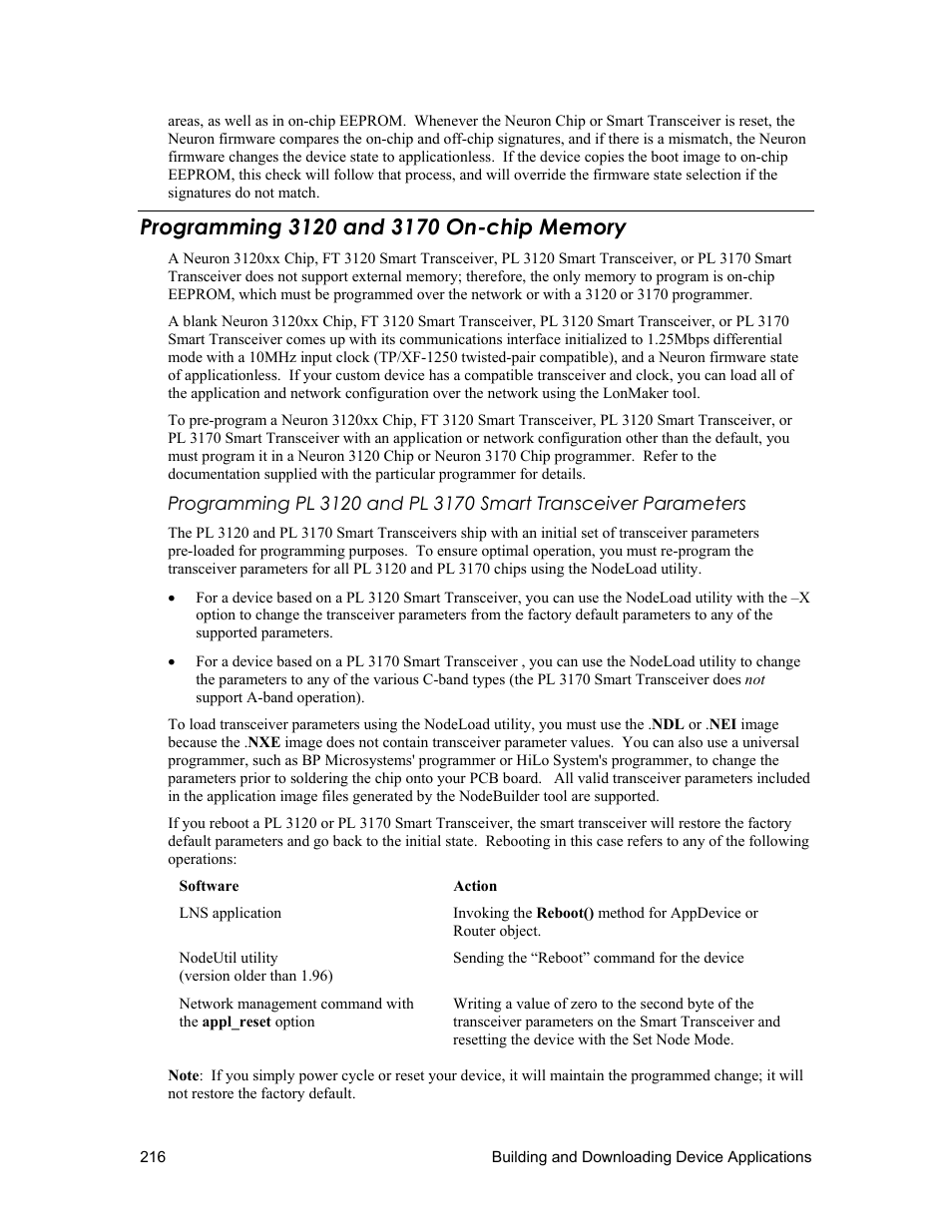 Programming 3120 and 3170 on chip memory | Echelon NodeBuilder FX User Manual | Page 230 / 300