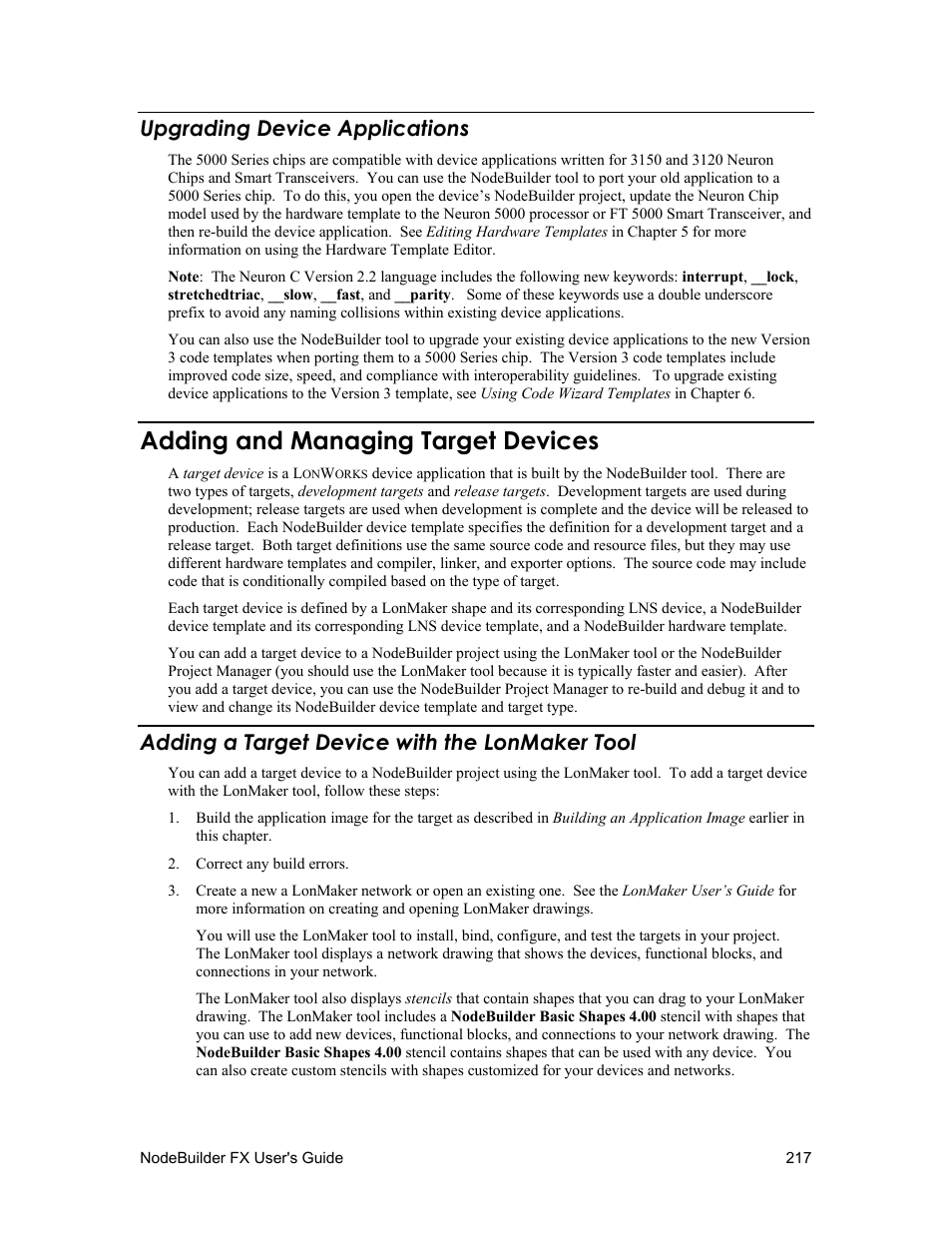 Upgrading device applications, Adding and managing target devices, Adding a target device with the lonmaker tool | Echelon NodeBuilder FX User Manual | Page 231 / 300