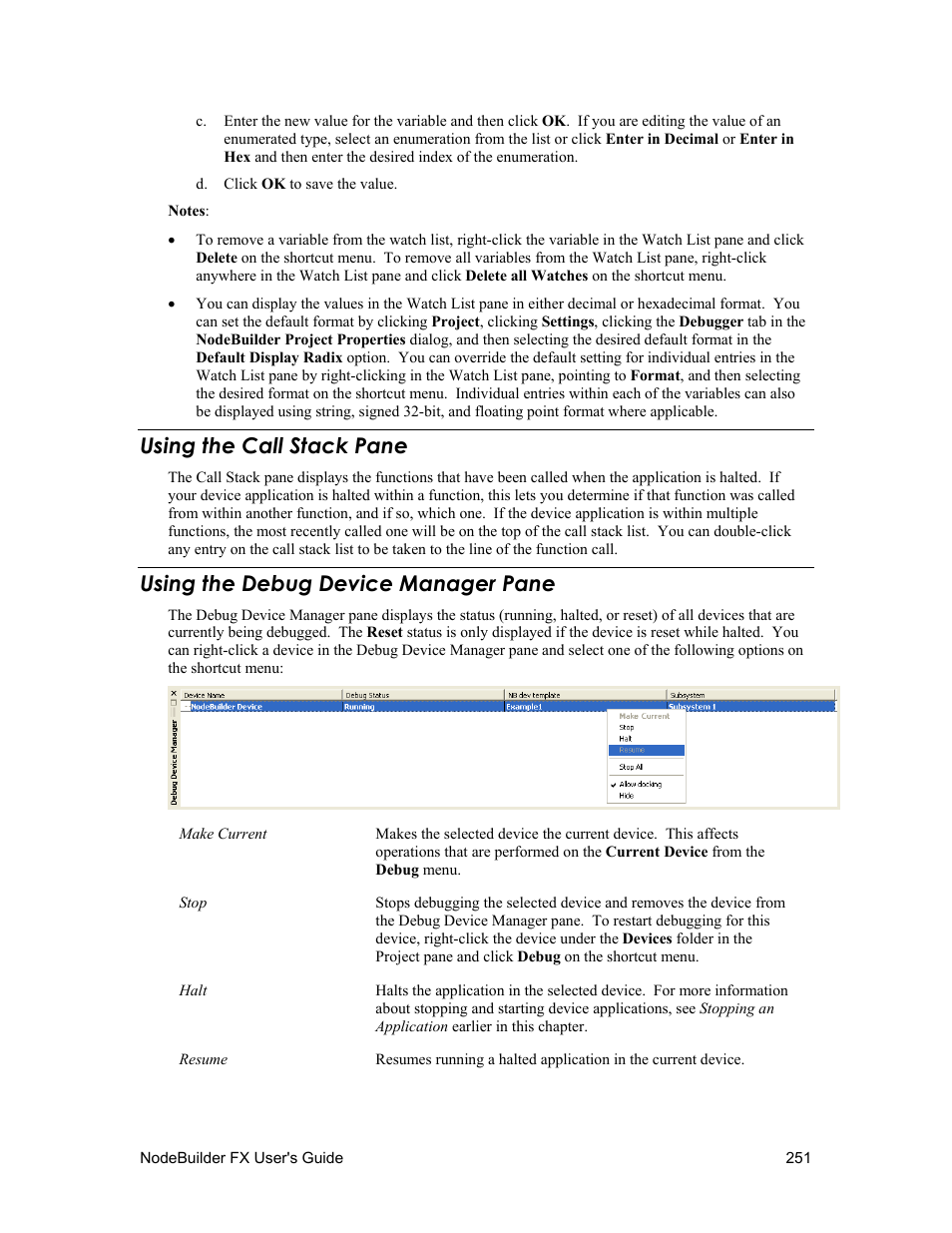 Using the call stack pane, Using the debug device manager pane, E using the debug device manager | Using the call stack later in, Using the call stack later i, Using the call stack | Echelon NodeBuilder FX User Manual | Page 265 / 300