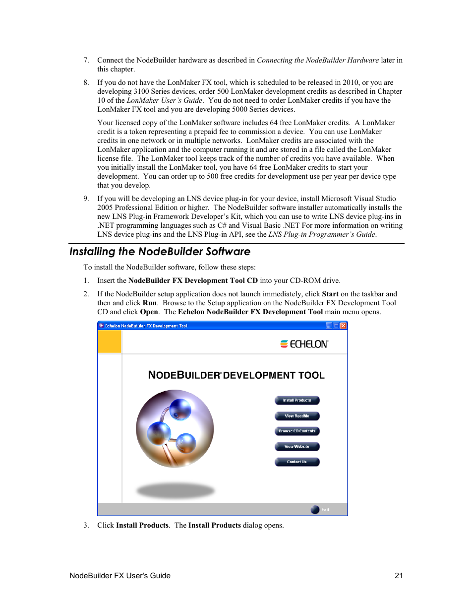 Installing the nodebuilder software | Echelon NodeBuilder FX User Manual | Page 35 / 300