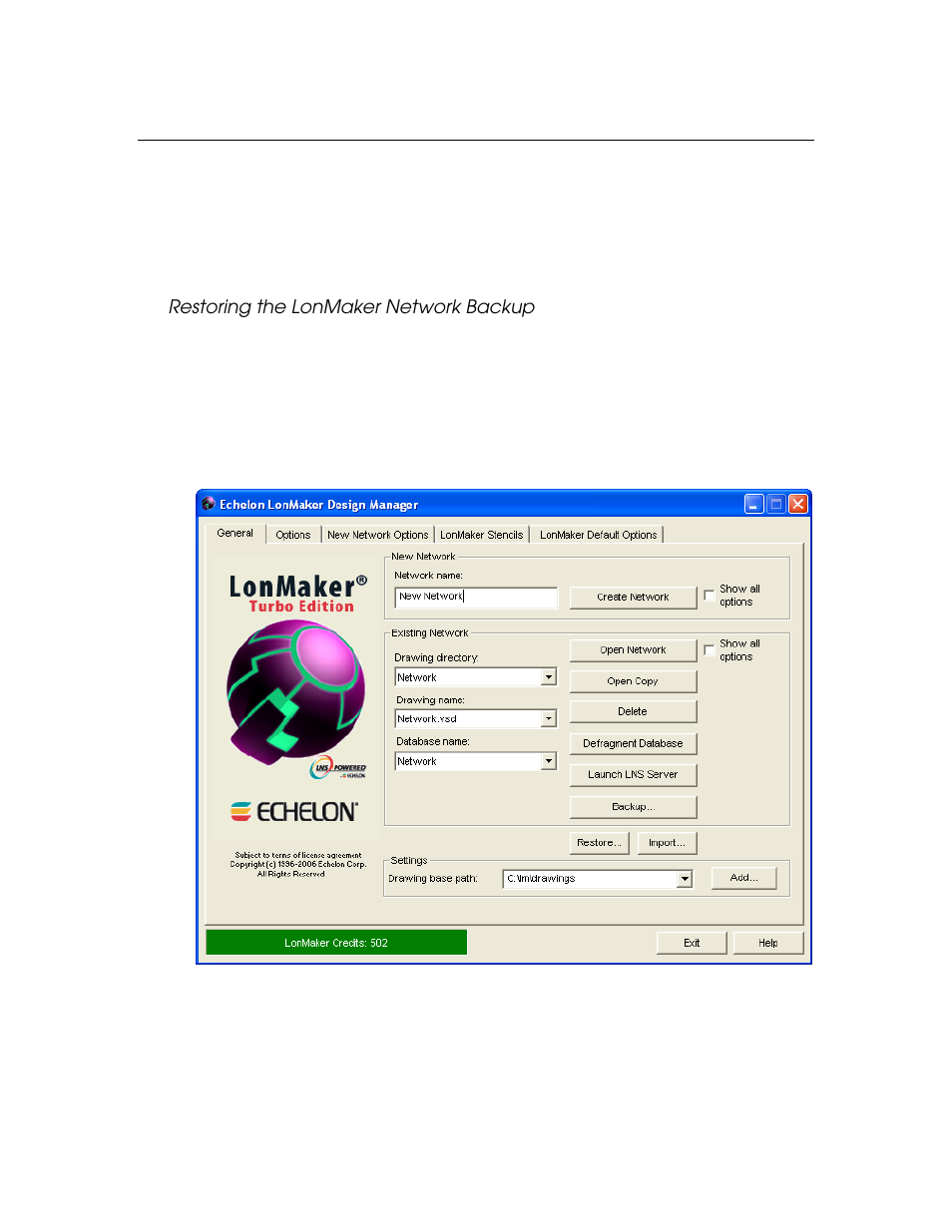 Using the pre-built example device application, Restoring the lonmaker network backup | Echelon NodeBuilder FX/PL Examples User Manual | Page 12 / 43