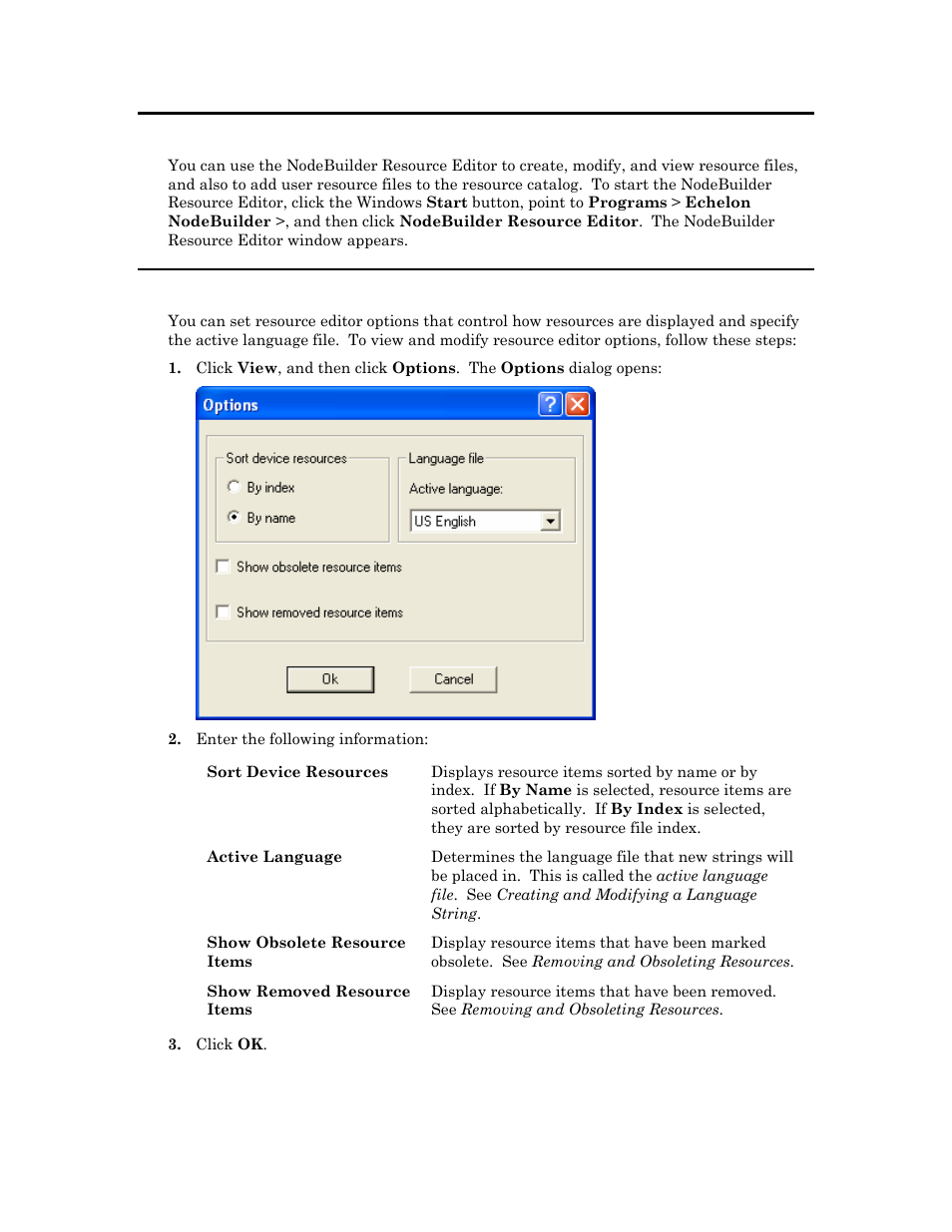 Starting the resource editor, Setting resource editor options | Echelon NodeBuilder Resource Editor User Manual | Page 15 / 90